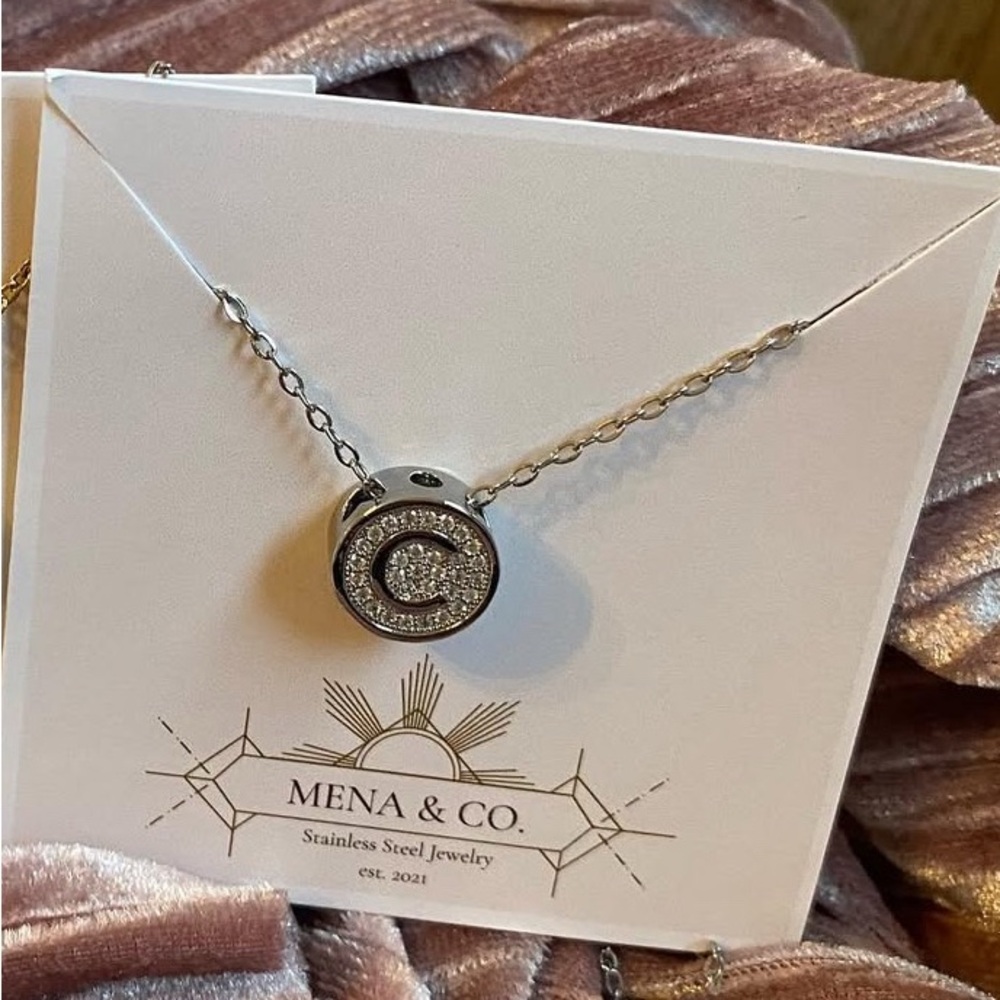Silver Stainless Steel “C” Initial Delicate & Simple Pendant Necklace